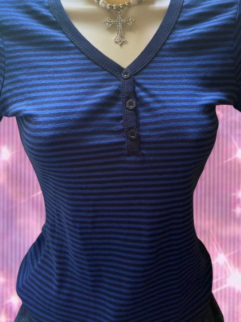 Y2K grunge striped navy top
